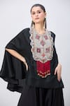 MINAXI DADOO_Black Dupion Silk Embellished Boho Round Cape And Flared Pant Set _at_Aza_Fashions