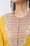 Buy_MINAXI DADOO_Yellow Dupion Silk Embellished Dori Work Round Crushed Kaftan And Pant Set _Online_at_Aza_Fashions