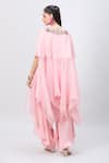 Shop_MINAXI DADOO_Pink Silk Embellished Tassels Round Hankey Cape And Flared Pant Set _at_Aza_Fashions