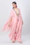 Buy_MINAXI DADOO_Pink Silk Embellished Tassels Round Hankey Cape And Flared Pant Set _Online_at_Aza_Fashions