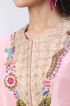 MINAXI DADOO_Pink Silk Embellished Tassels Round Hankey Cape And Flared Pant Set _at_Aza_Fashions