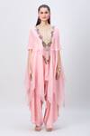 Buy_MINAXI DADOO_Pink Silk Embellished Tassels Round Hankey Cape And Flared Pant Set 