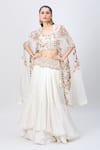 Buy_MINAXI DADOO_Ivory Dupion Silk Embroidery Floral Round Botanic Cape And Skirt Set _at_Aza_Fashions