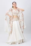 MINAXI DADOO_Ivory Dupion Silk Embroidery Floral Round Botanic Cape And Skirt Set _at_Aza_Fashions