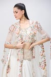 Buy_MINAXI DADOO_Ivory Dupion Silk Embroidery Floral Round Botanic Cape And Skirt Set 