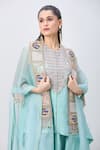 Shop_MINAXI DADOO_Blue Dupion Embroidery Peacock Round Cape And Short Kurta Set _Online_at_Aza_Fashions