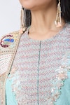 MINAXI DADOO_Blue Dupion Embroidery Peacock Round Cape And Short Kurta Set _at_Aza_Fashions