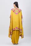 Shop_MINAXI DADOO_Yellow China Dupion Embellished Kashmiri V Neck Cape And Crushed Skirt Set _at_Aza_Fashions