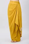 MINAXI DADOO_Yellow China Dupion Embellished Kashmiri V Neck Cape And Crushed Skirt Set _Online_at_Aza_Fashions