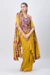 Buy_MINAXI DADOO_Yellow China Dupion Embellished Kashmiri V Neck Cape And Crushed Skirt Set _Online_at_Aza_Fashions