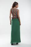 Shop_Suave_Green Top Dola Silk Stripe V Neck Front Slit With Skirt _at_Aza_Fashions