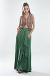 Buy_Suave_Green Top Dola Silk Stripe V Neck Front Slit With Skirt _Online_at_Aza_Fashions