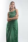 Shop_Suave_Green Crepe Embroidery Floral Round Yoke Draped Gown _Online_at_Aza_Fashions