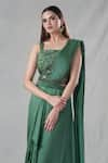 Suave_Green Blouse Dola Silk Embroidery Floral Tassel Detailed Pre-draped Saree With _at_Aza_Fashions