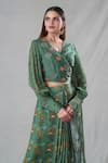 Suave_Green Blouse Dola Silk Floral V Neck Pre-draped Saree With _Online_at_Aza_Fashions