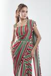 Buy_Suave_Green Blouse Dola Silk Hand Work Stripe Square Pattern Pre-draped Saree With _Online_at_Aza_Fashions