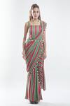 Suave_Green Blouse Dola Silk Hand Work Stripe Square Pattern Pre-draped Saree With _at_Aza_Fashions