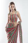 Shop_Suave_Green Blouse Dola Silk Hand Work Stripe Square Pattern Pre-draped Saree With 