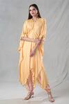 Suave_Yellow Pant Crepe Shell Round Detailed Draped Kaftan With _Online_at_Aza_Fashions