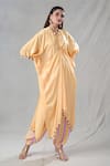 Buy_Suave_Yellow Pant Crepe Shell Round Detailed Draped Kaftan With _Online_at_Aza_Fashions