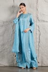 Shop_KIRAN KALSI_Blue Kurta And Palazzo Organza Satin Hand Embroidery Mirror Round Set _Online_at_Aza_Fashions