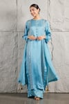 KIRAN KALSI_Blue Kurta And Palazzo Organza Satin Hand Embroidery Mirror Round Set _at_Aza_Fashions