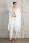 Shop_KIRAN KALSI_White Kurta Organza Satin Hand Embroidery Mirror Round A-line Set _at_Aza_Fashions