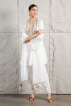 Buy_KIRAN KALSI_White Kurta Organza Satin Hand Embroidery Mirror Round A-line Set _Online_at_Aza_Fashions