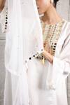 Shop_KIRAN KALSI_White Kurta Organza Satin Hand Embroidery Mirror Round A-line Set _Online_at_Aza_Fashions