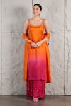 Buy_KIRAN KALSI_Orange Kurta And Palazzo Organza Satin Hand Embroidery Mirror Round Ombre Set _at_Aza_Fashions