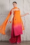 KIRAN KALSI_Orange Kurta And Palazzo Organza Satin Hand Embroidery Mirror Round Ombre Set _Online_at_Aza_Fashions