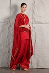 KIRAN KALSI_Red Kurta And Salwar Organza Satin Hand Embroidery Mirror High Neck Set _Online_at_Aza_Fashions