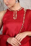 Buy_KIRAN KALSI_Red Kurta And Salwar Organza Satin Hand Embroidery Mirror High Neck Set _Online_at_Aza_Fashions