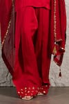 KIRAN KALSI_Red Kurta And Salwar Organza Satin Hand Embroidery Mirror High Neck Set _at_Aza_Fashions