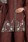 Shop_KIRAN KALSI_Brown Kurta And Palazzo Rawsilk Hand Embroidery Floral V Neck Set _Online_at_Aza_Fashions