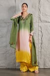 Buy_KIRAN KALSI_Green Kurta And Palazzo Organza Satin Hand Embroidery Bead V Neck Straight Set _at_Aza_Fashions