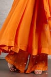 KIRAN KALSI_Orange Anarkali And Dupatta Organza Hand Embroidery Mirror Round & Palazzo Set _Online_at_Aza_Fashions