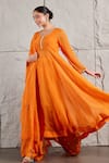 Shop_KIRAN KALSI_Orange Anarkali And Dupatta Organza Hand Embroidery Mirror Round & Palazzo Set _Online_at_Aza_Fashions