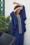 Shop_Myra Clothing Line_Blue Crepe Embellished Bead V-neck Floral Tunic With Pant _at_Aza_Fashions