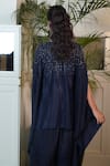 Shop_Myra Clothing Line_Blue Crepe Embellished Bead Round Asymmetric Tunic With Pant _at_Aza_Fashions