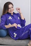 Shop_Myra Clothing Line_Purple Crepe Embroidered Thread Shirt Collar Sunflower With Pant _at_Aza_Fashions