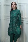 Shop_Myra Clothing Line_Green Crepe Embellished Bead Band Collar High-low Kurta With Pant _at_Aza_Fashions