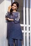 Shop_Myra Clothing Line_Grey Crepe Embellished Bead Round Floral Threadwork Kurta With Pant _at_Aza_Fashions