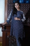 Buy_Myra Clothing Line_Grey Crepe Embellished Bead Round Floral Threadwork Kurta With Pant _Online_at_Aza_Fashions