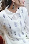 Myra Clothing Line_White Crepe Embellished Bead Shirt Collar Leaf Embroidered With Pant _Online_at_Aza_Fashions