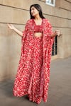 Buy_Essay by Sumedha Agrawal_Red Shantoon Hand Embroidered Mirror Work Blouse Geometric Skirt Set With Cape _at_Aza_Fashions