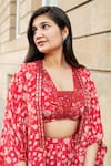 Buy_Essay by Sumedha Agrawal_Red Shantoon Hand Embroidered Mirror Work Blouse Geometric Skirt Set With Cape 