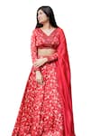 Shop_Essay by Sumedha Agrawal_Red Organza Satin Hand Embroidered Mirror Work V-neck Floral Print Lehenga Set 