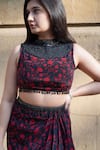 Shop_Essay by Sumedha Agrawal_Black Shantoon Hand Embroidered Mirror Work Floral Print Skirt With Blouse _at_Aza_Fashions