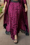 Essay by Sumedha Agrawal_Wine Shantoon Hand Embroidered Mirror Work Floral Print Skirt Set With Cape _Online_at_Aza_Fashions